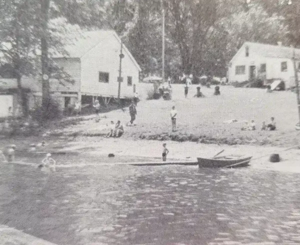 Vintage black and white lake photo
